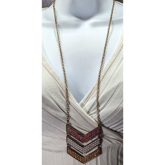 Whimsical Glam Multi Chevron Rhinestone Pendant Necklace - Picture 4 of 8